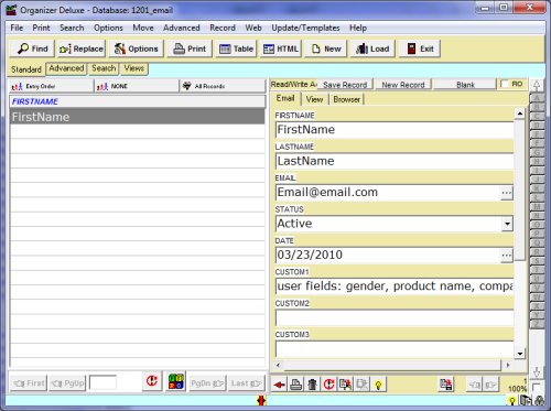 email list manager, database template
