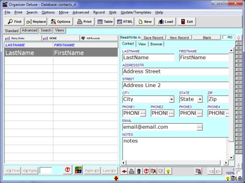 address book, phone book database template