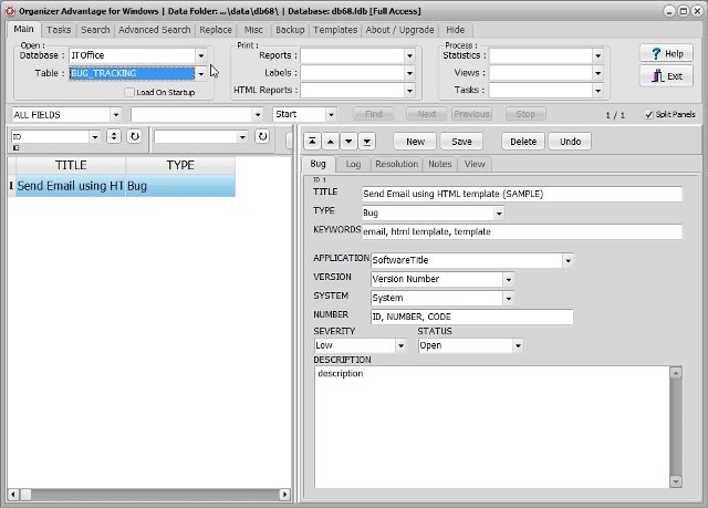 IT Office software bug tracking database