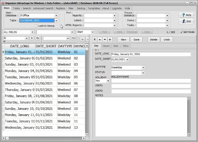 IT Office software callendar 2021 database