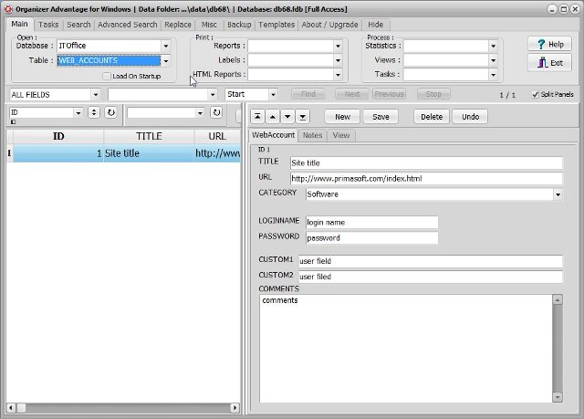IT Office software web accounts database