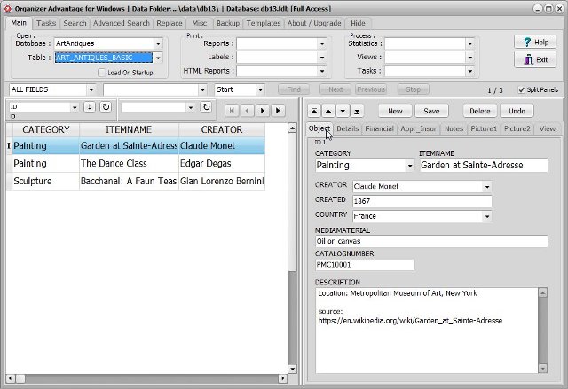 art antiques software art inventory basic database