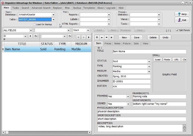 artis art dealer software artist work database