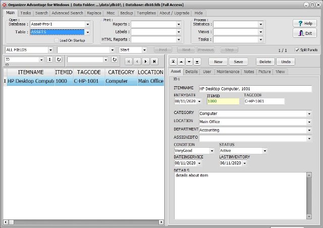 asset inventory database assets table