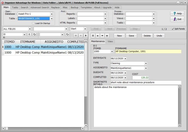 asset management business log database