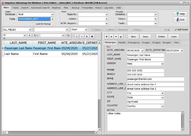 boat software passenger list database