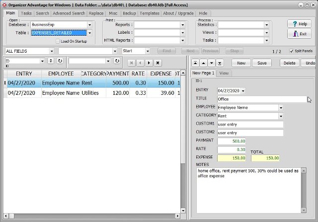 business expenses software business exp detailed database