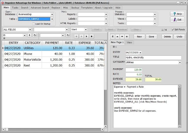 business expenses software business exp simple database