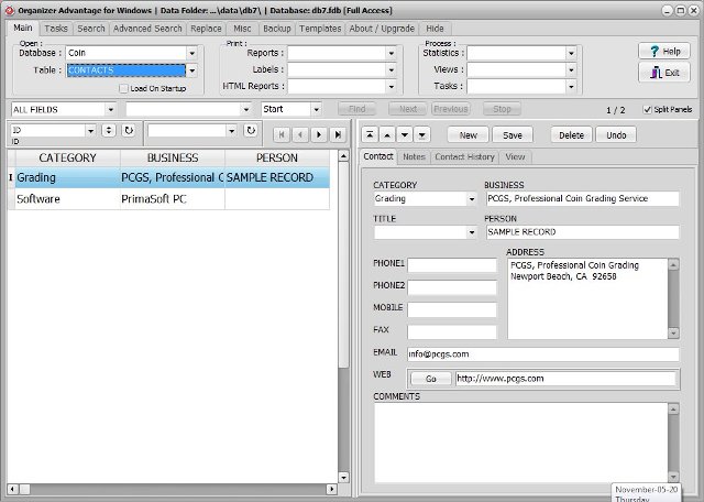 coin software coin contacts database
