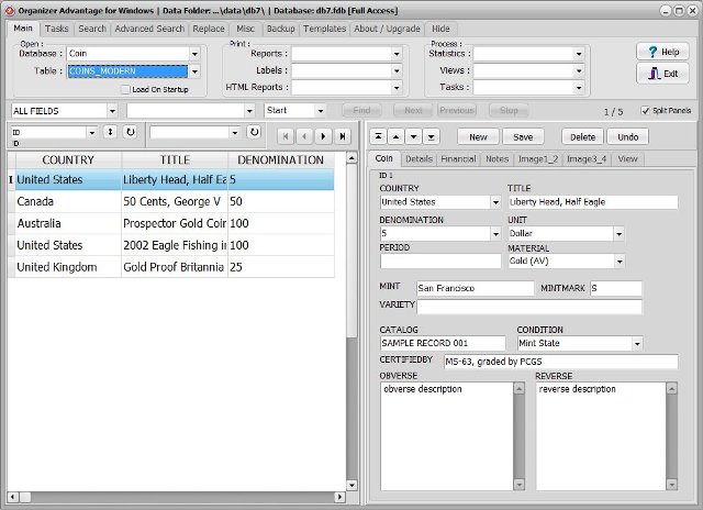 coin software coin inventory modern database