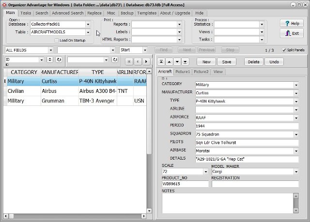 collector pack 1 software aircraft models inventory database