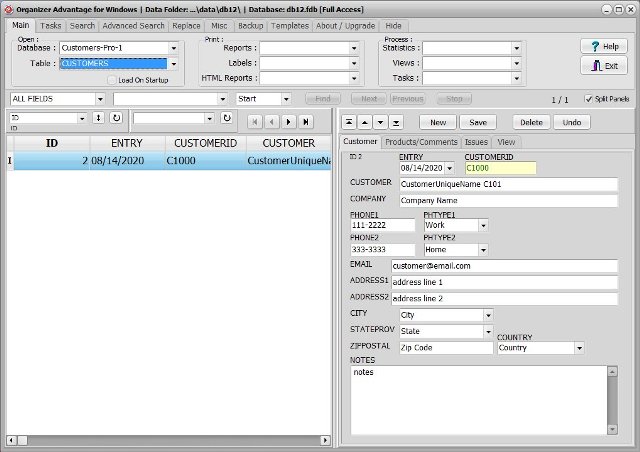 customer database customers table