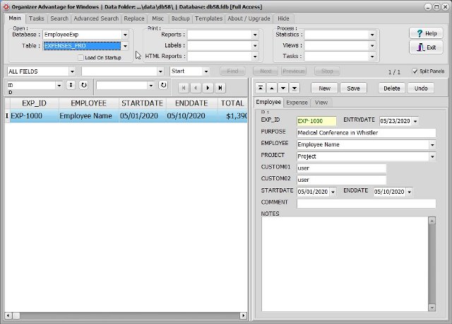 employee expenses software track expenses main database