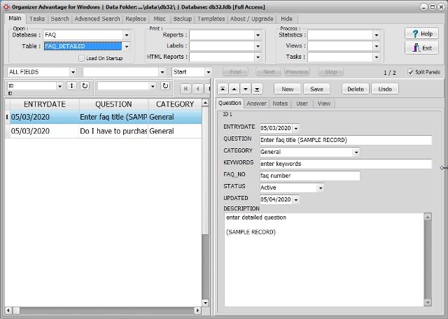 faq software faq tracking detailed database