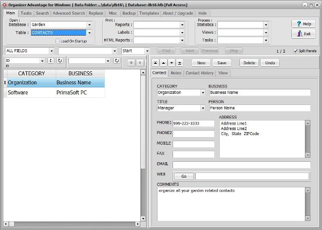 garden software contacts database