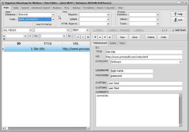 internet software web accounts database