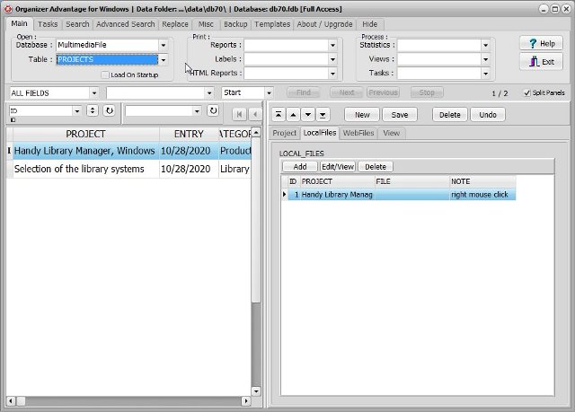 multimidia software projects files database