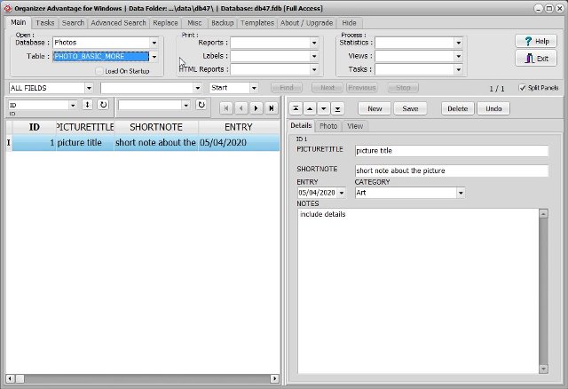 photos software photo basic database