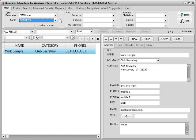pim home software address book database
