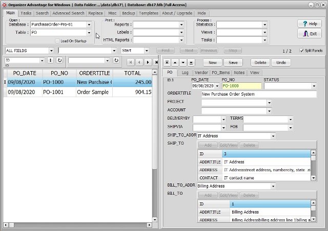 template: purchase order 1 business po database