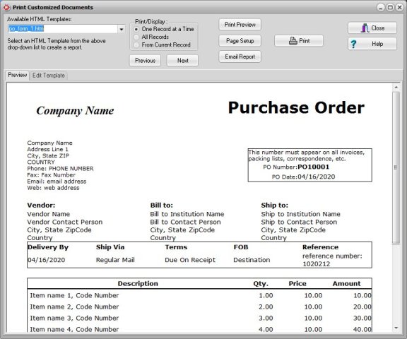 purchase order software po sample database