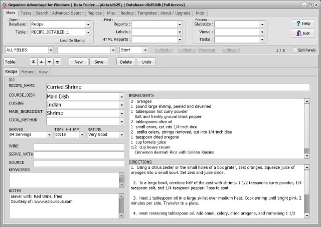 recipe software recipe inventory database