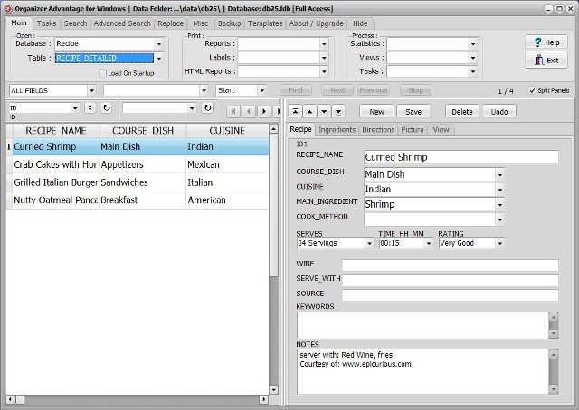 recipe software recipe inventory detailed database