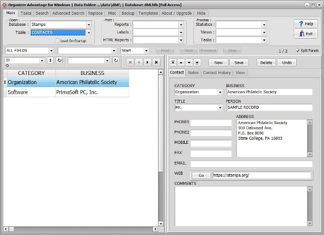 stamp software stamp contacts database