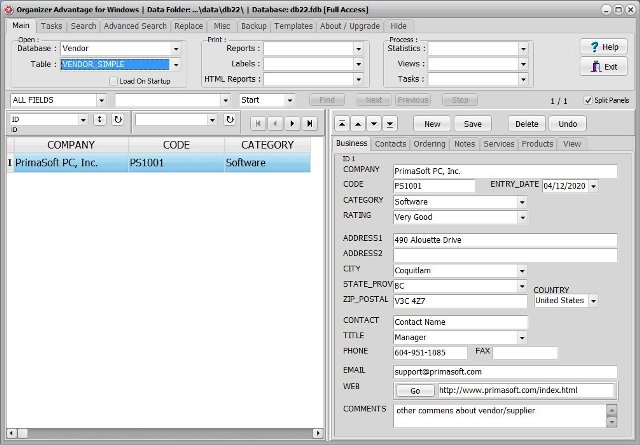 vendor software vendor basic database