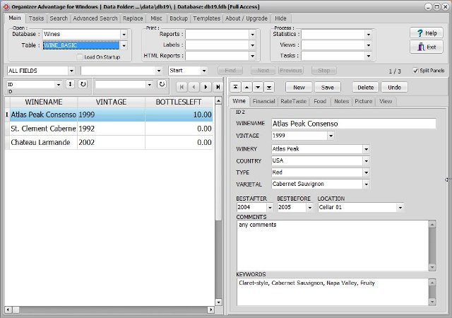 wine software wine inventory basic database