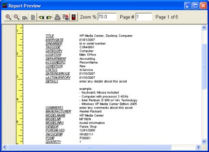 asset organizer, report sample