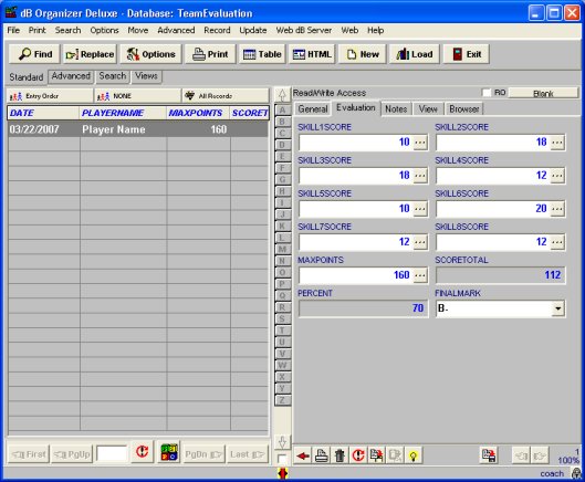 evaluation table