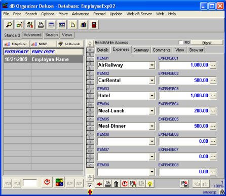 employee expense manager, database