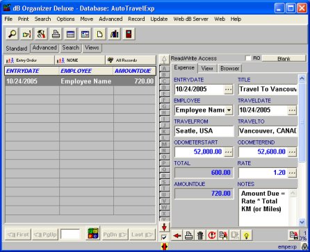 employee expense travel manager, database