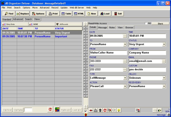 message tracking software, detailed database