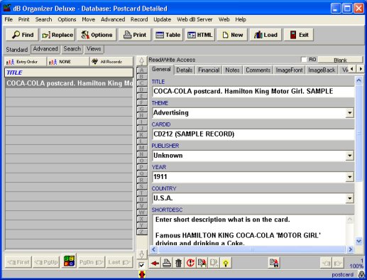 postcard inventory software, database