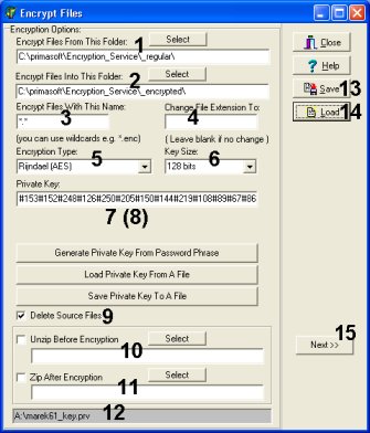 encryption options, template