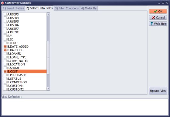 custom view, select data fields