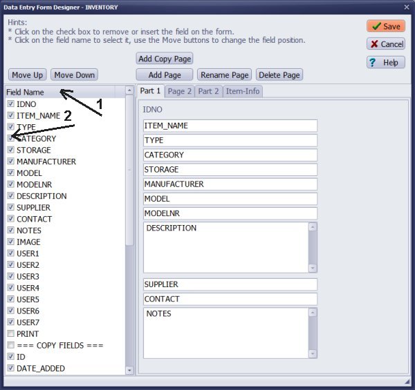 calibration items form insert remove fields