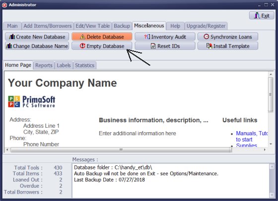 delete data from equipment database