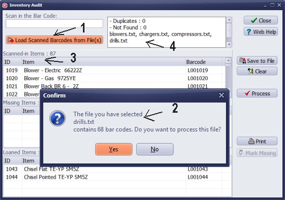 inventory, process files with barcodes