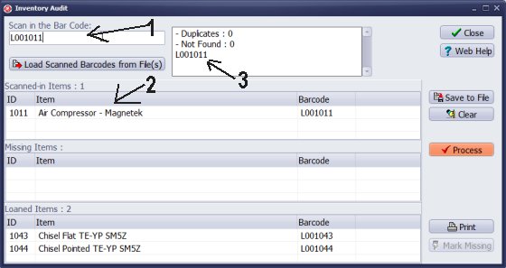 inventory, scan barcodes directly into inventory window