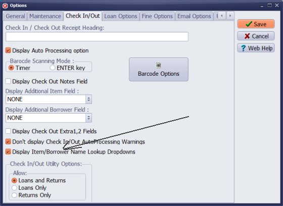 set inventory check in out lookup option