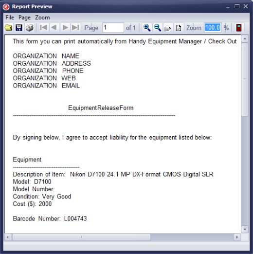 print equipment release form from handy equipment manager