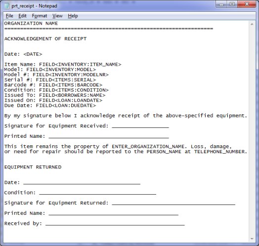 checkout form, sign out equipment form, release form