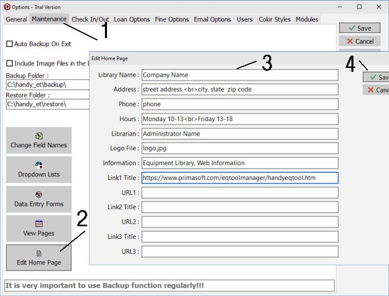 equipment, home page, create in options