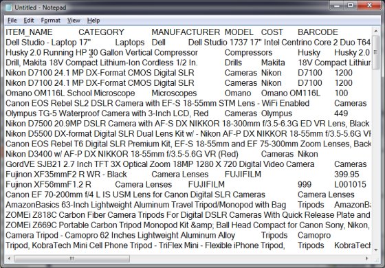 paste spreadsheet to notepad