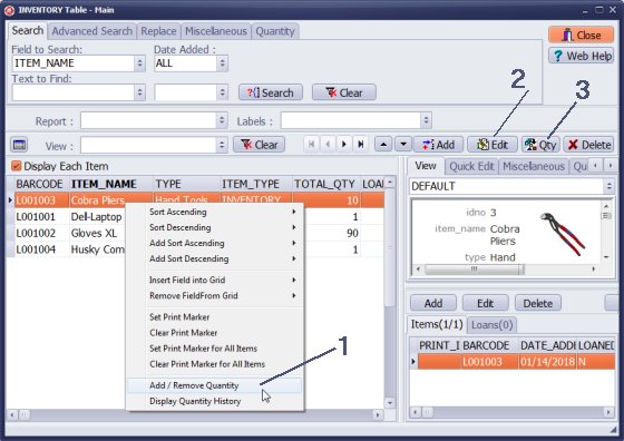 inventory, consumable items, record qty transaction