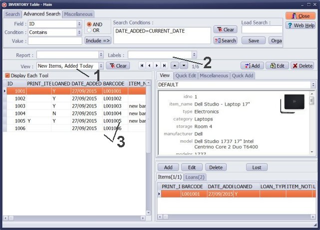 print equipment tracking barcode label for recently added items