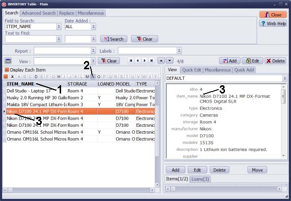 letter tabs in inventory table